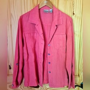 Chico's Button Front Convertible Sleeve Lightweight Jacket Dusty Rose/Red Size 1
